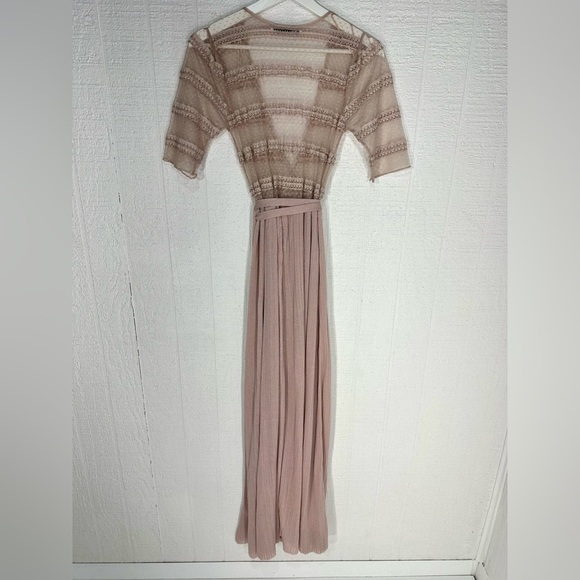 Zara lace knit wrap maxi dress dusty pink size S - Picture 7 of 14